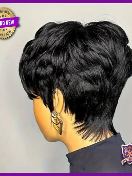 Short Layered Pixie Cut Human Hair Wig Glueless Lace Front Straight Bob main image 4
